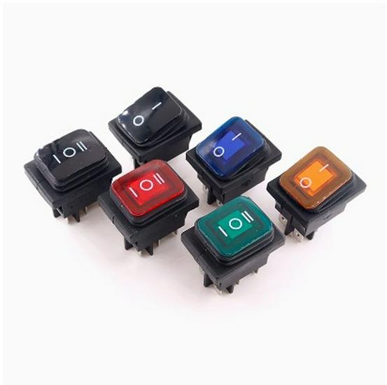 Waterproof 3-Position Rocker Switch KCD4, 4/6 Pins with Light, Anti-Collision Copper Pins, Boat-Style.