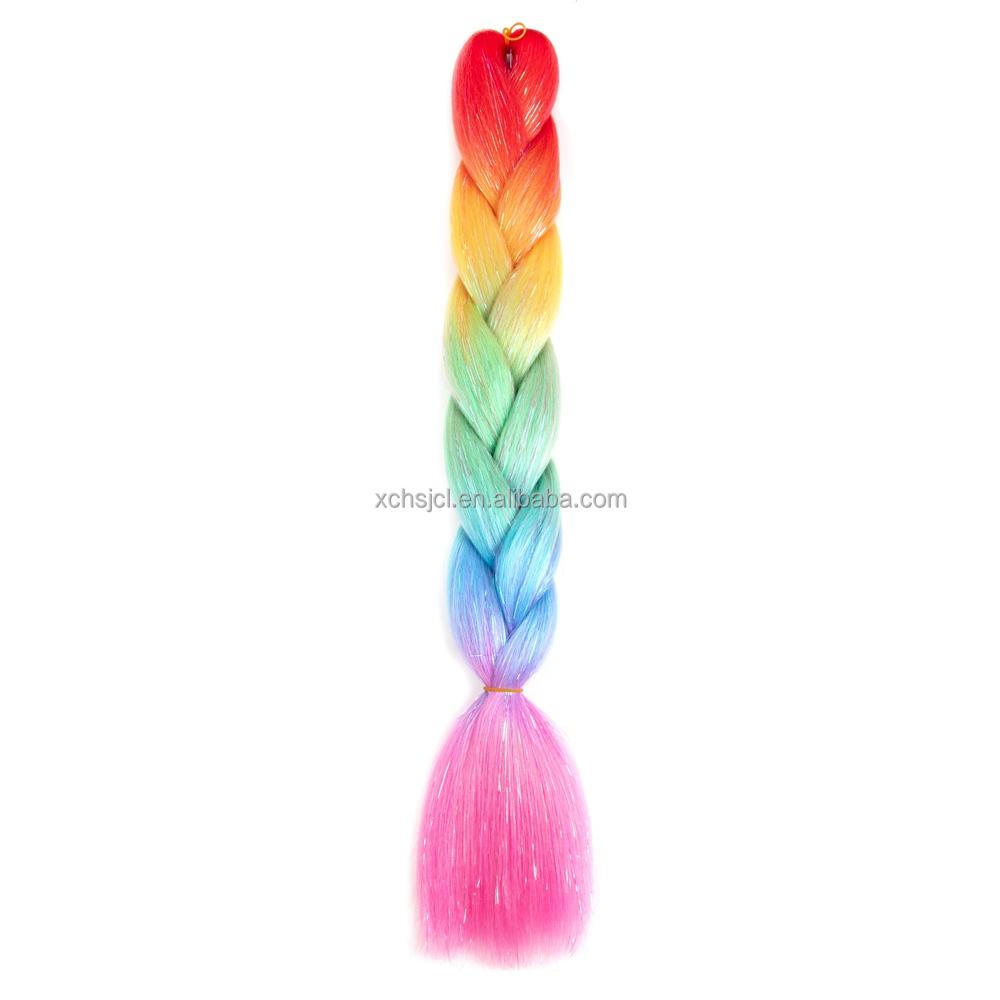 Customized Soft Heat Resistant Fiber Festival Ombre Pure 2 3 4 5 Tone Color Tinsel Glitter Jumbo Braiids