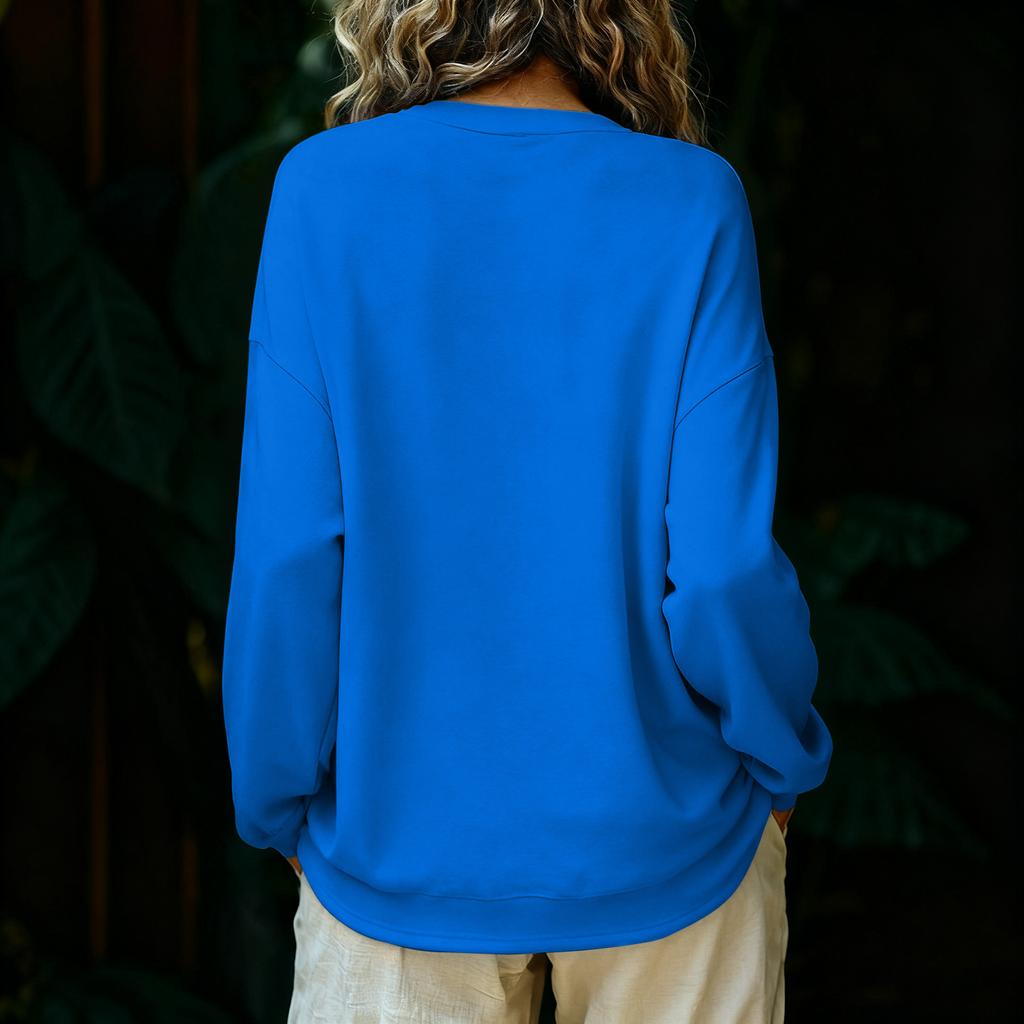 Women's Fashionable And Casual Loose Solid Color Long Sleeved Round Neck Pullover Top