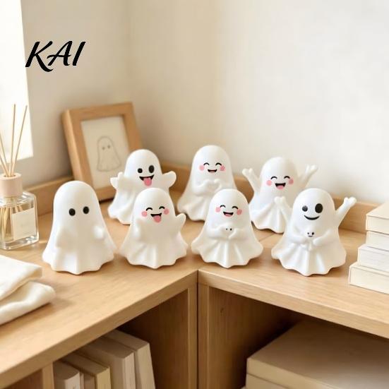 Playful Desk Accessories for Women 6Pcs Halloween Ghost Figurine, Cute Pen Holder, Miniature Decor, Funny Compact Holders Pencil Stand Ornament,
