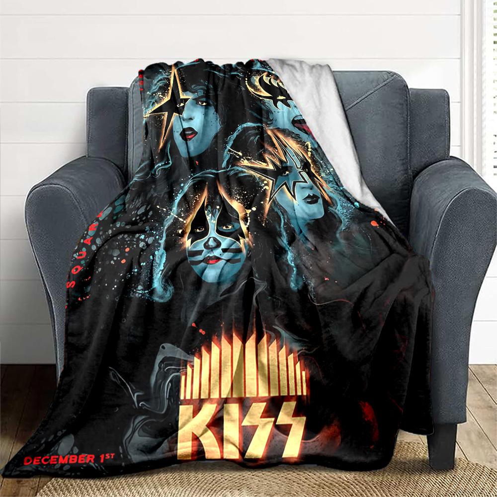 1 шт. Плед с изображением группы KISS, мягкий, для любого сезона, с ярким дизайном, идеально подходит для дома, путешествий и в качестве подарка, идеален для дневного сна и кемпинга