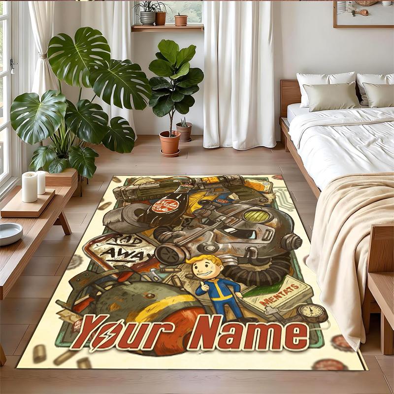 Crystal Velvet Rug Custom Name Text, Soft Non Slip Floor Mat Home DecorFallout Vault Boy