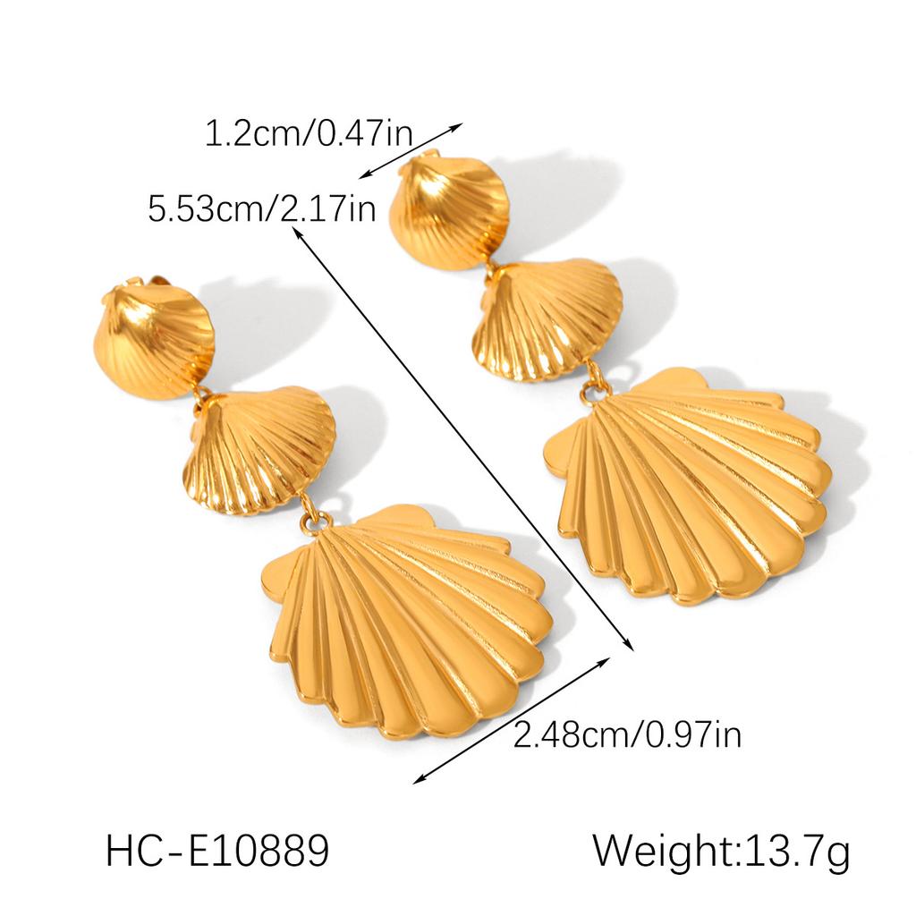 18K Gold Stainless Steel Shell Stud Earrings, Titanium Steel Tassel Drop Earrings, Western Ins Ocean Style Ear Jewelry