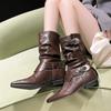 Модная обувь для женщин 2024 года, горячая распродажа, женские сапоги без застежек, модные металлические украшения, современные сапоги, женские сексуальные сапоги до середины икры с острым носком