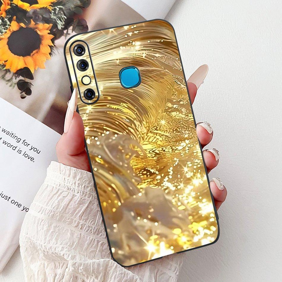 For Infinix Hot 8 Phone Case Hot 8 Lite Hot8 X650 X650C X650B X650D Elegant Floral Cat Pattern Black Silicone Soft TPU Cases