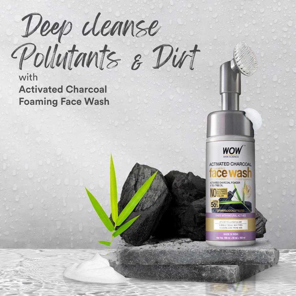 WOW Skin Science Charcoal Foaming Face Wash with Built-in Brush 150 Ml Pack for Deep Cleansing All Skin Types