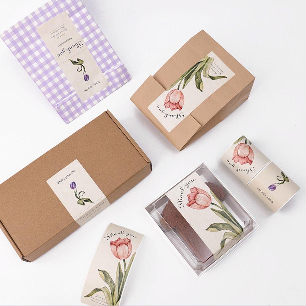 50PCS 6*15cm Thank You Seal Stickers Tulip Flower Floral Tags Package Labels  Online Retails
