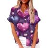 Женская свободная повседневная рубашка с короткими рукавами и отворотом с цифровым принтом и карманом