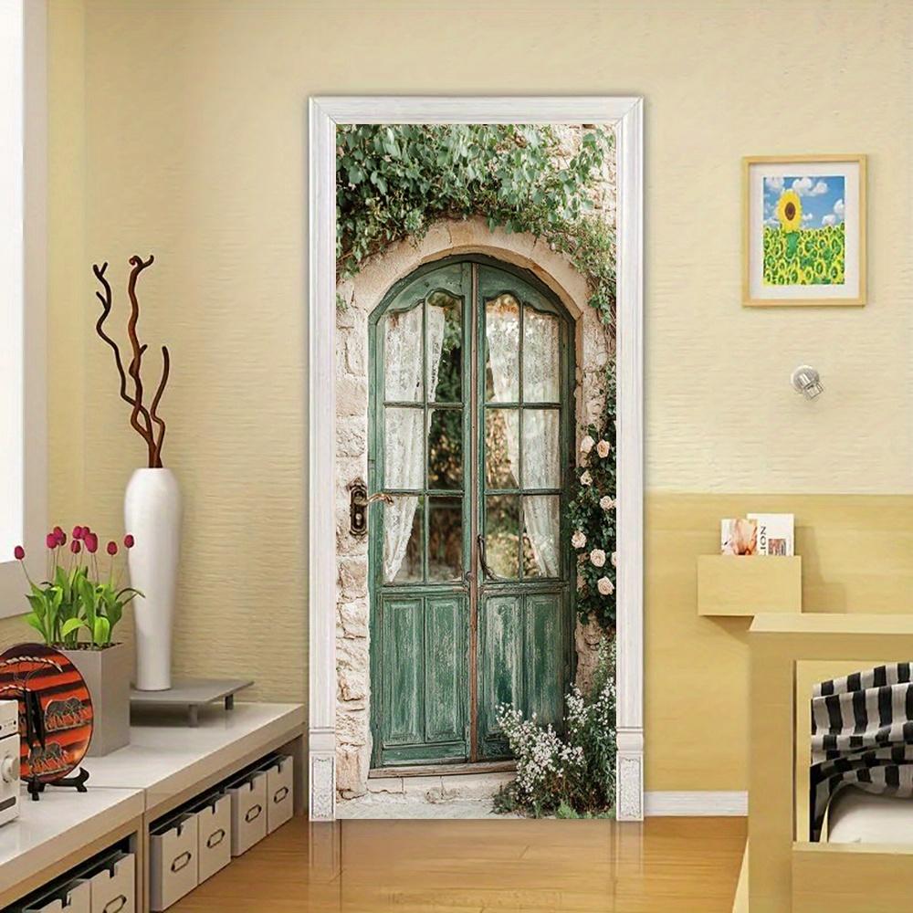 Rustic Green Wallpaper Self Adhesive Door Mural Removable Vinyl Home Decor Art Decal Wooden Scenery Wall Poster Stickers Porte Deursticker