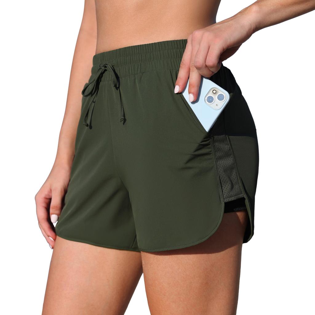 CHARMLEAKS Swim Shorts Women High Waisted Swim Bottom Tummy Control Board Shorts with Pockets Liner