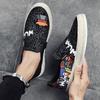 Мода 2022 Черные Летние Слипоны с Принтом Мужские Холщовые Туфли Дышащие Платформа Плоская Подошва Для Мужчин Комфортные Мужские Лоферы Повседневные
