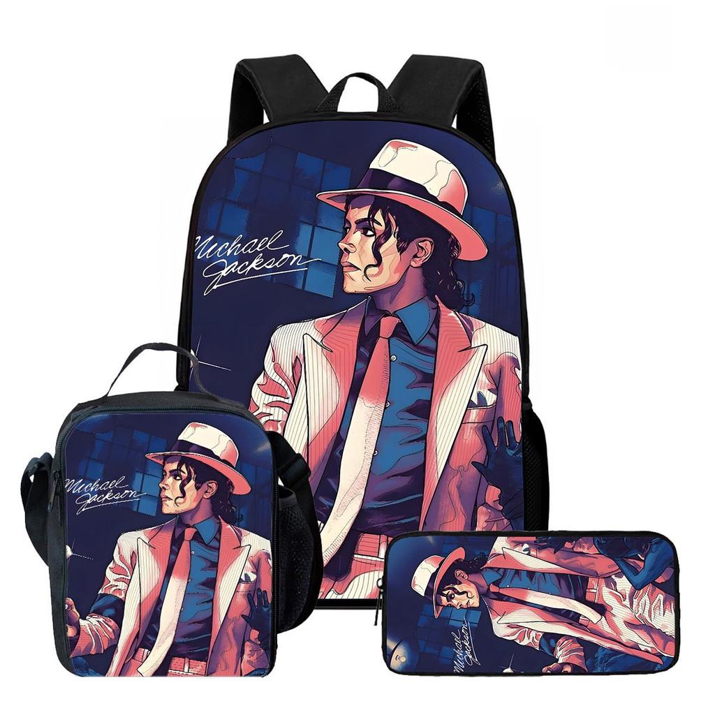 Michael Jackson 3-Piece Kids Set – Backpack, Lunch Bag & Pencil Case, Iconic King of Pop Design less