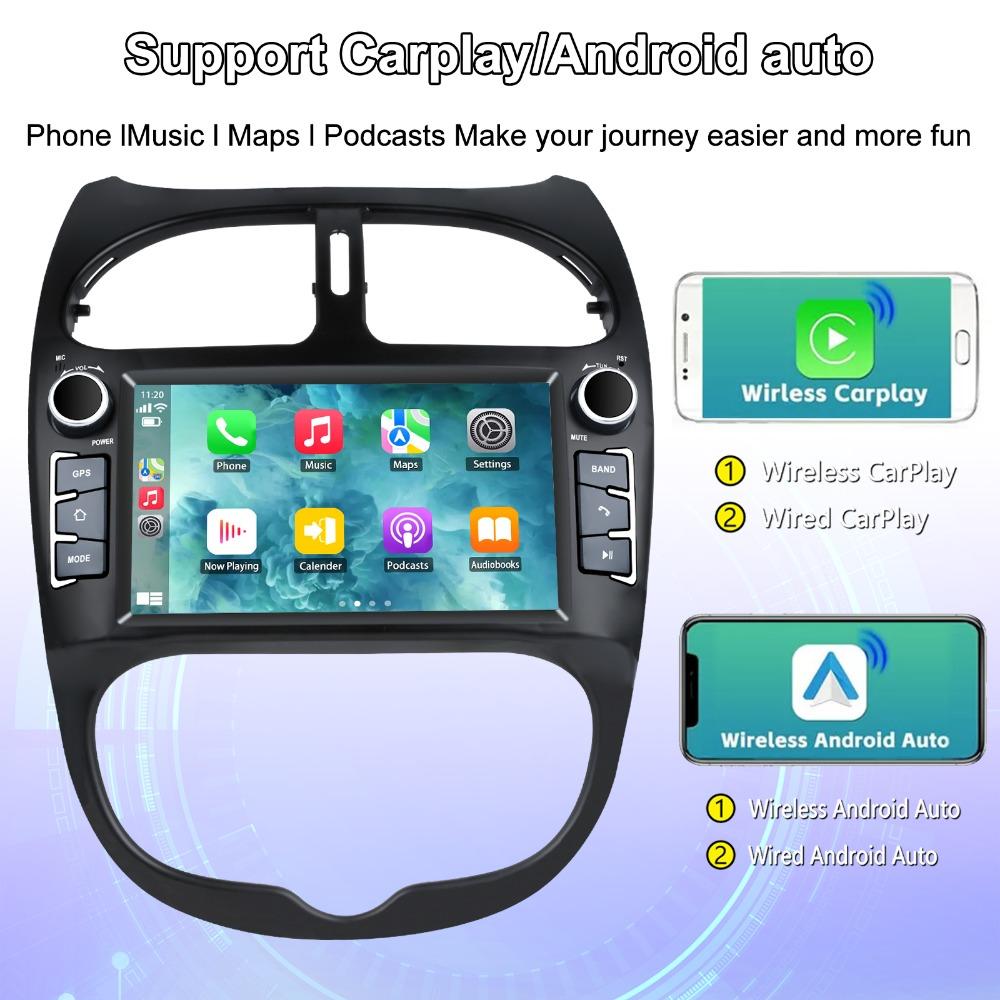 Автомобильное радио Android для Peugeot 206 206CC 206SW 2000-2008 7-дюймовый мультимедийный проигрыватель Carplay 2Din стерео Автомагнитола Навигация GPS