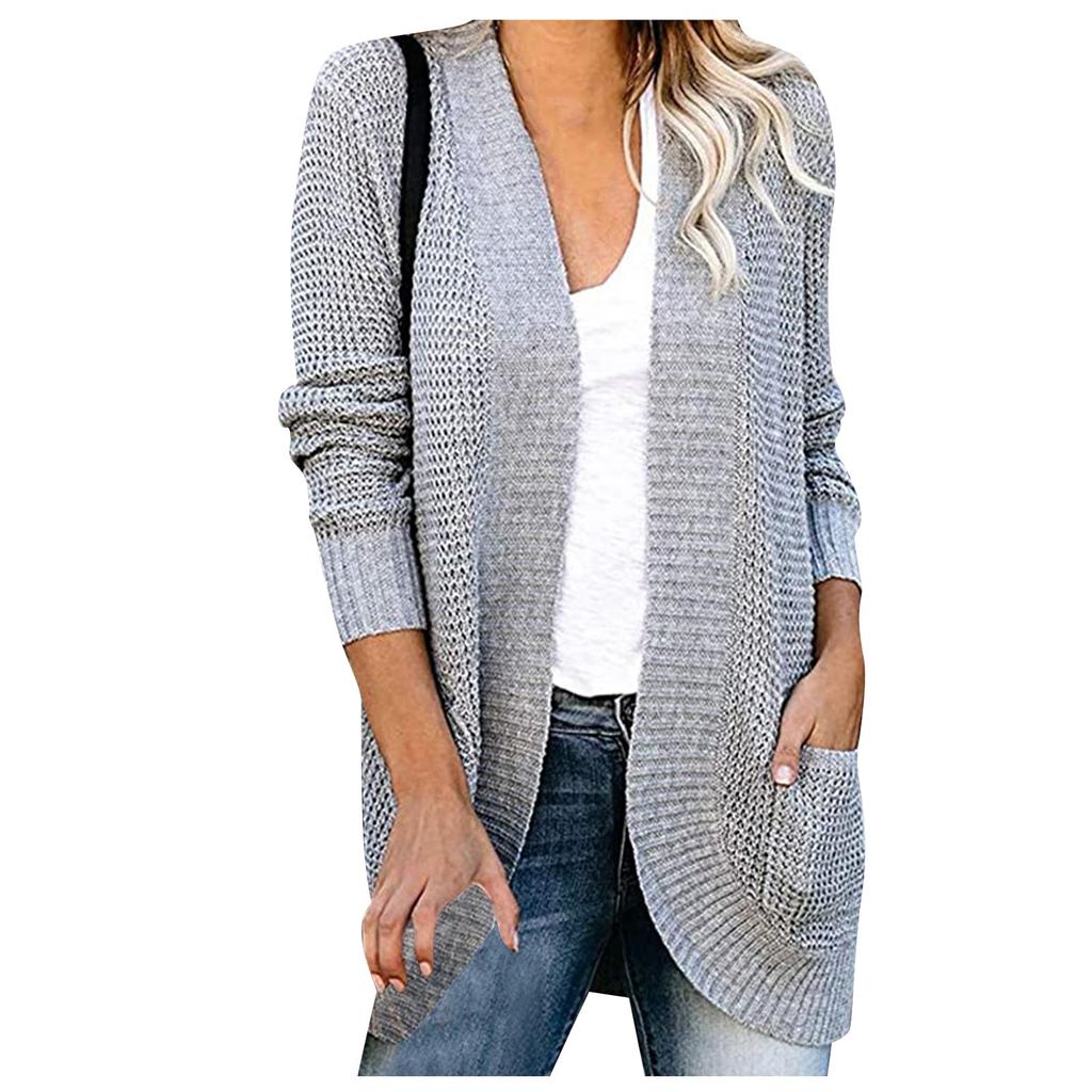 Женский повседневный свитер, однотонный свитер средней длины с длинными рукавами, женское пальто