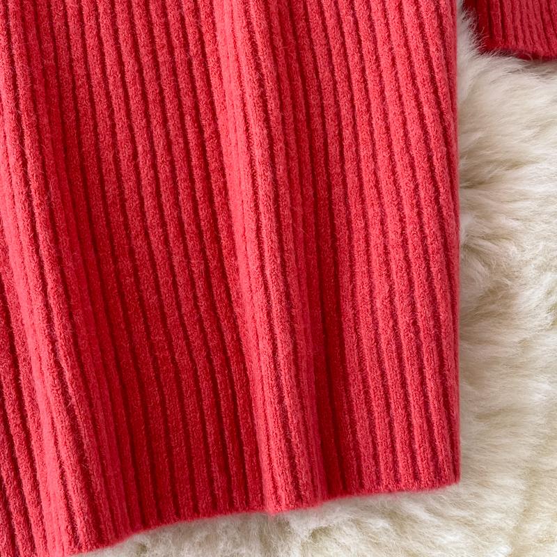 Тонкое облегающее платье на бретельках, комплект из 2 предметов, женский костюм, осенний корейский воротник-стойка, короткие пуловеры с длинными рукавами, повседневный трикотаж