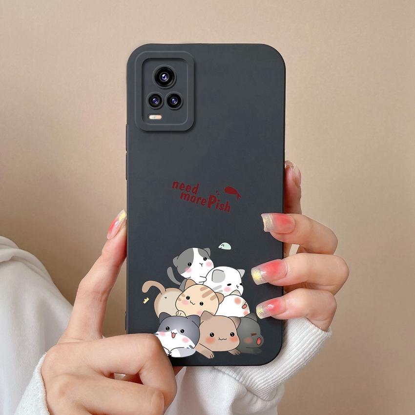Чехол для Vivo V17 V20 S19 Y75 S16 Y77 Забавный мультяшный узор с кошкой Чехлы для телефона Защитная пленка на экран Мягкий силикон Противоскользящая защита для Vivo Бампер