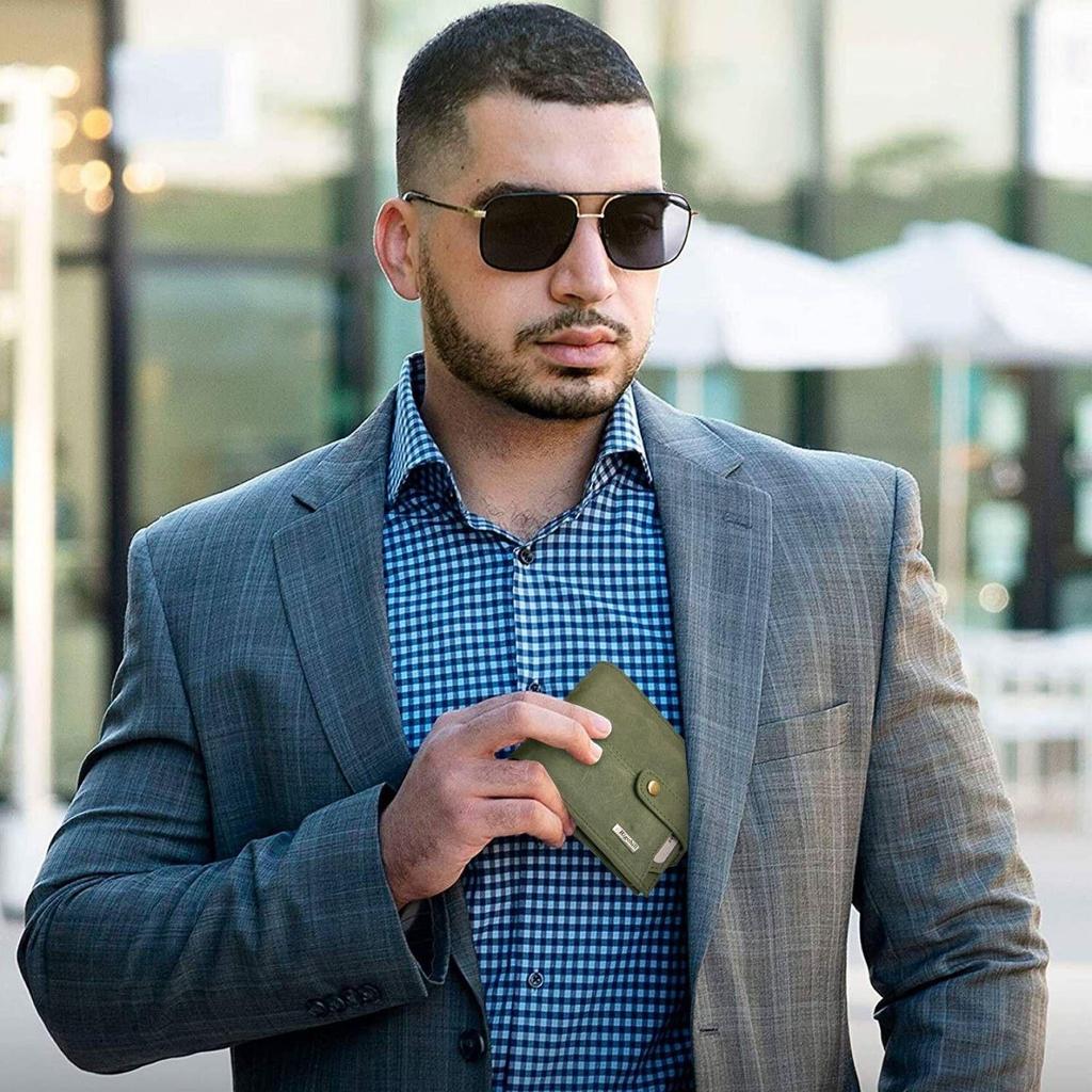 Мужской повседневный синий кошелек из натуральной кожи с RFID-меткой  (10 слотов для карт)