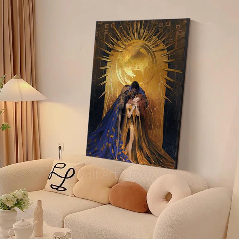 Винтажные золотые художественные постеры под дубом, рыцарь обнимает женщину, холст, живопись, ретро постеры и принты для влюбленных, HD изображение, декор