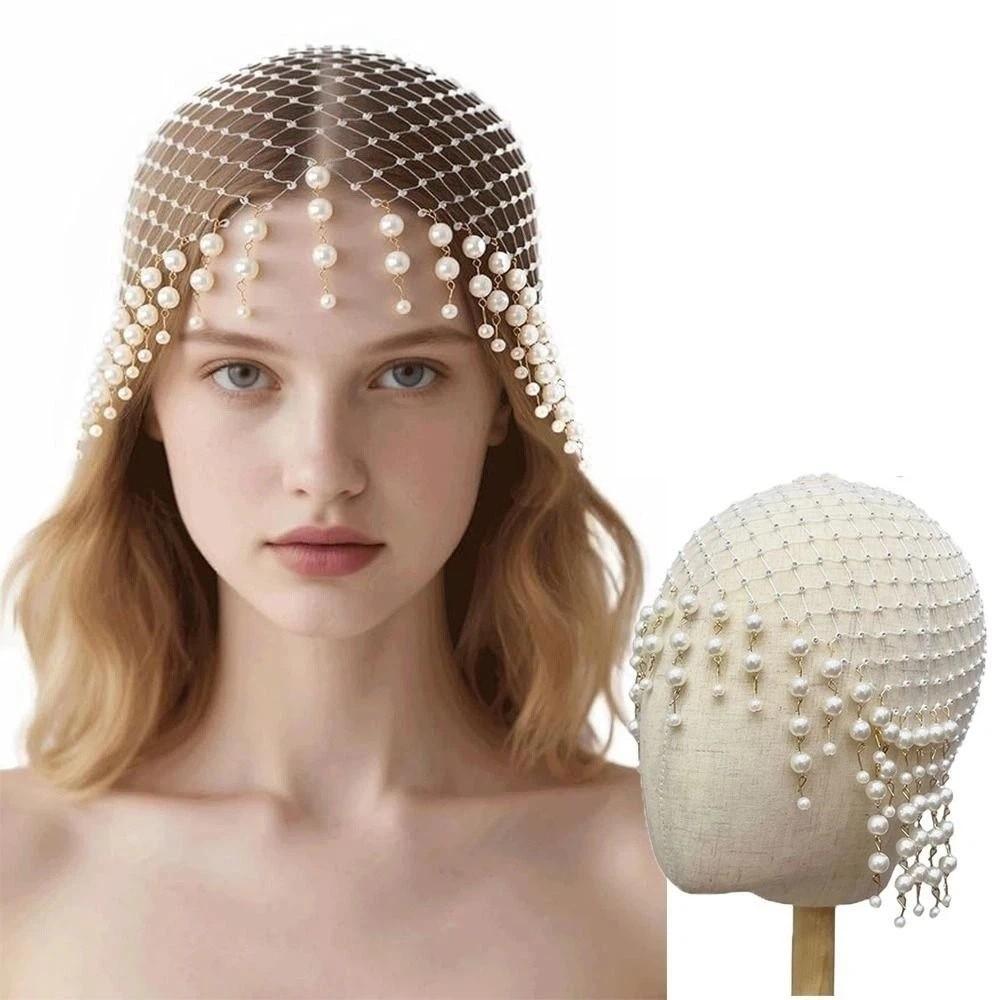 Hollow Out Pearl Tassel Hair Hat Pearl Tassels Luxury Headcaps Bridal Accessories