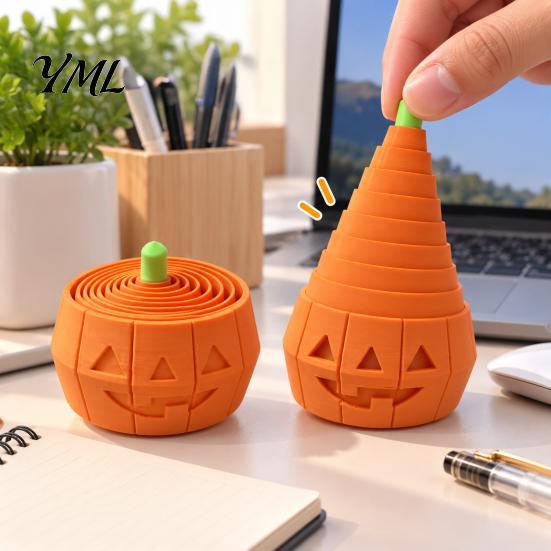 Small Pumpkin Collectible Halloween Stress Toy, Retractable Spiral Fidget Sensory Toy for Kids Adults Adults, 3D Printed Desktop Decoration,