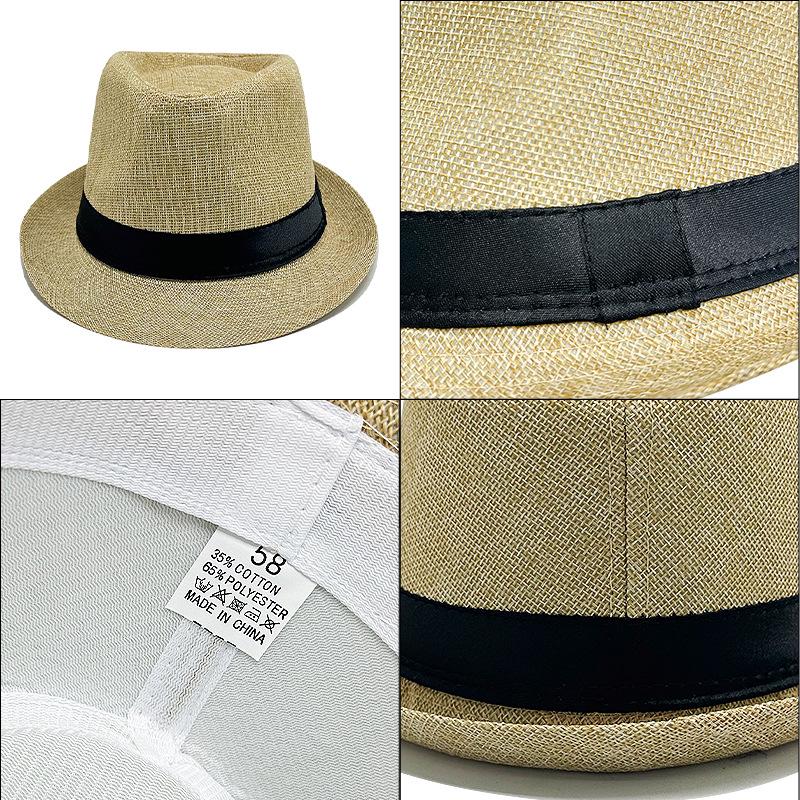 British Jazz Fedora: Solid Color Ribbon, Roll Brim, Unisex Sun Straw Hat
