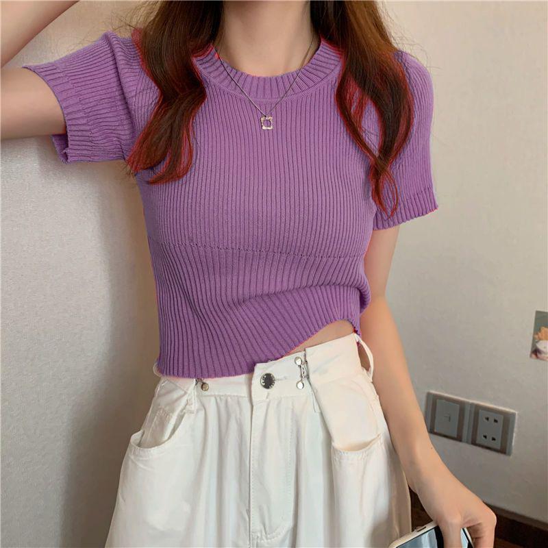 Women's Summer 2025 Stylish Ice Silk Slim Knit Short-Sleeve T-Shirt