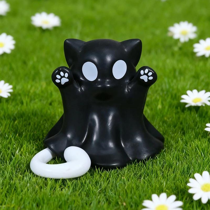 Cutes Mini Cat Ghost Figurine Spooky Resin Ghost Statue Cute Ghost Ornaments Perfect For Indoor & Porch Halloween Decor Tabletop