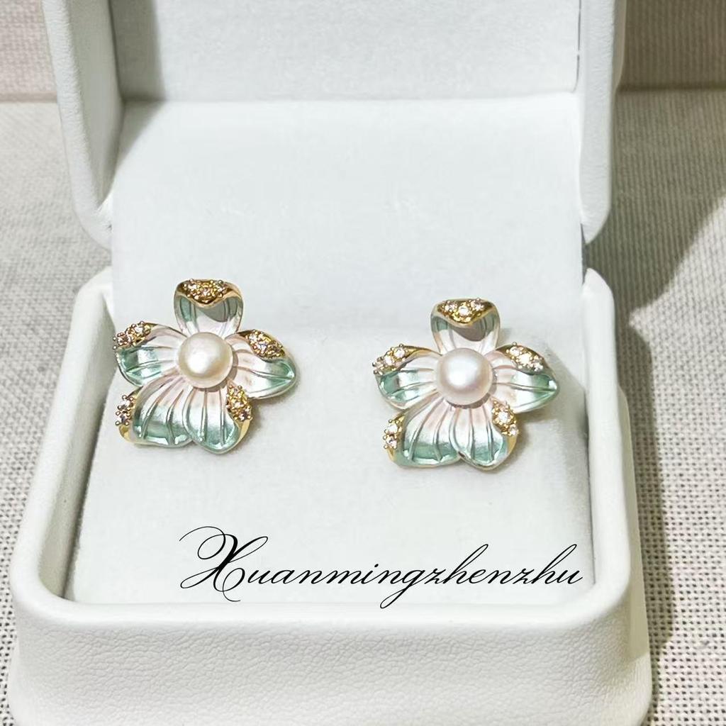 Серьги из натурального пресноводного жемчуга с матовым дизайном цветка, покрытые 18-каратным золотом, с серебряной иглой S925