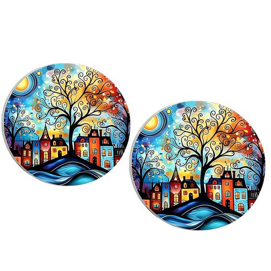 jijijing 2PCS Car Coasters, Oil Painting Print, Decorative Non-Slip Thermal Pads, Stain-Resistant Easy to Clean Cup Holders, for Home Kitchen