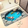 Коврик для пруда с кои для ванной комнаты - 3D эффект воды, декор для пола, вдохновленные дзен-садом домашние аксессуары, противоскользящий ковер