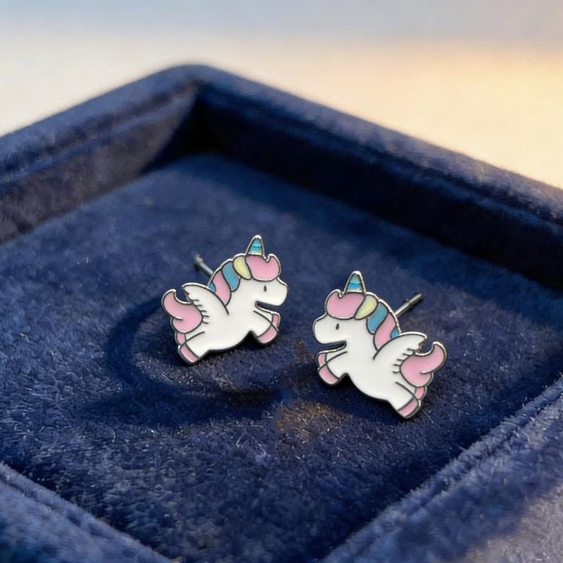 Серьги-гвоздики Beixi S999 из серебра с изображением единорога - Милый дизайн радужного пони для девочек и студенток