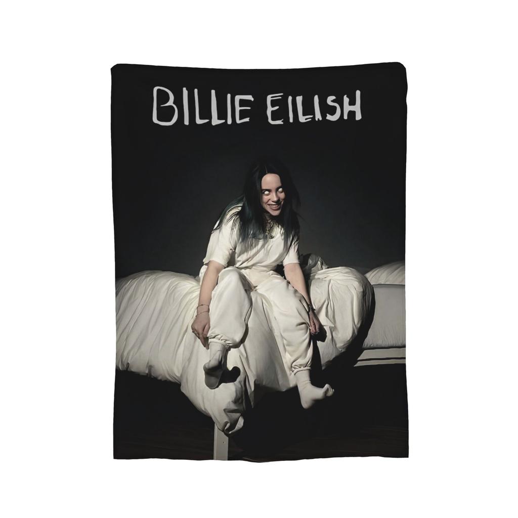 Плед из флиса с изображением известной певицы B-Billie-Girl E-Eilish, легкий, для дивана или кресла.