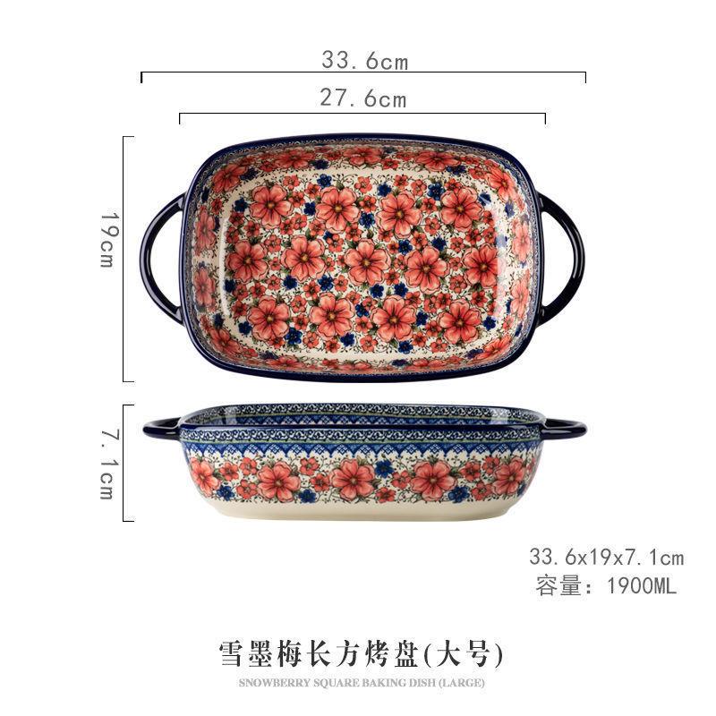Керамический противень для выпечки в польском стиле, посуда, духовка, микроволновая печь, большая миска, салат, фруктовый торт, прямоугольная тарелка, украшение для вечеринки