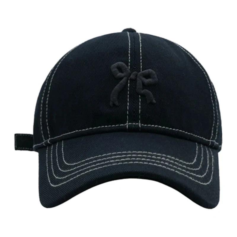 Бейсболка с вышитым бантом в клетку для женщин, корейские универсальные милые хип-хоп-шляпы с бантом, бейсболка для защиты от солнца на открытом воздухе, для путешествий, пляжа