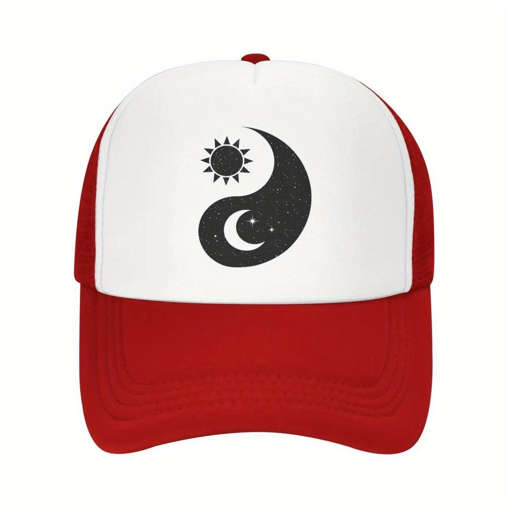 Yin Yang Sun Moon Graphic Trucker Hat Green White Adjustable Unisex Baseball Cap Casual Outdoor