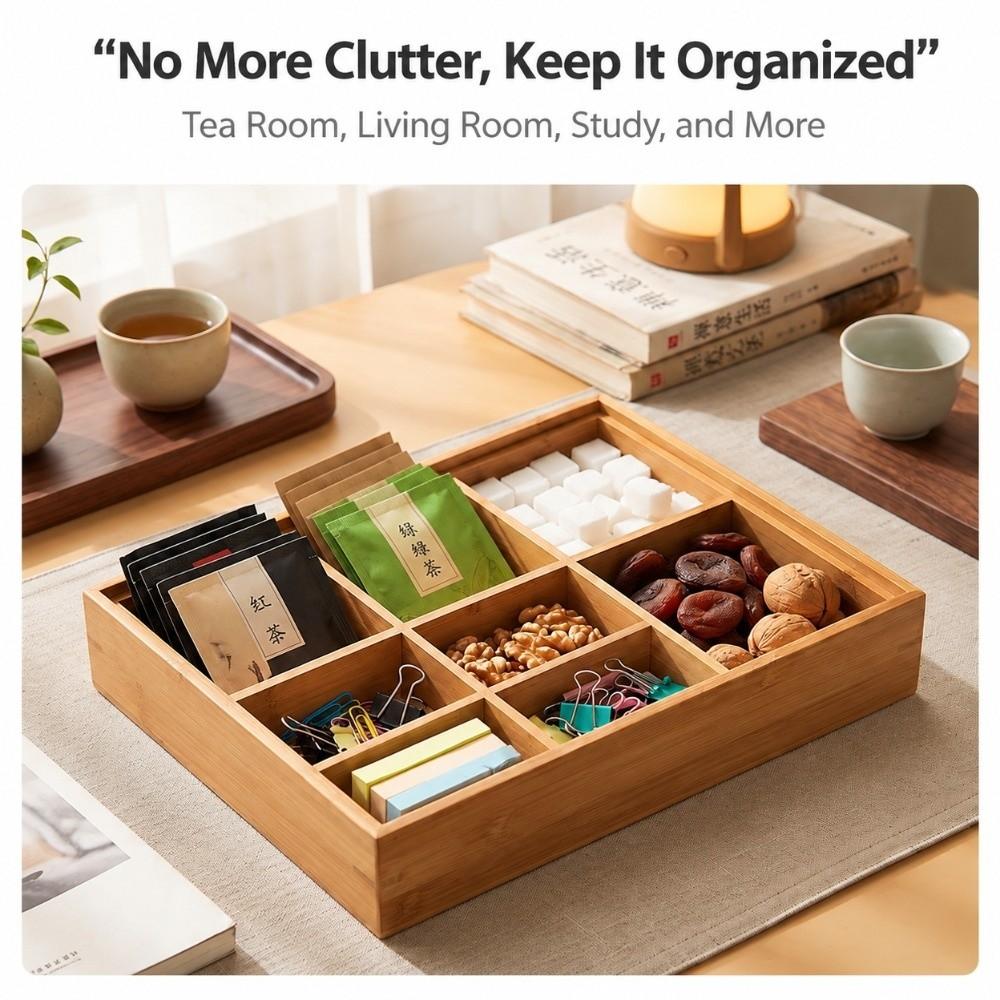 Square Shape Snack Storage Box Bamboo Compartment Candy Plate Home Party Serving