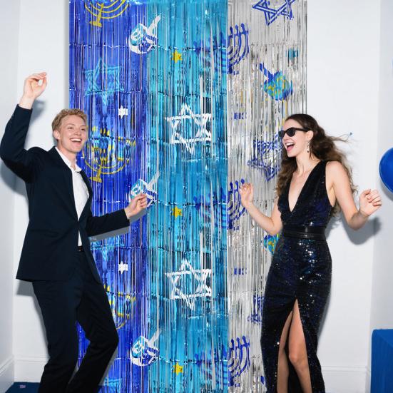 1/2/3 шт. Ханука Дождь Занавес Фон Блестящая Металлическая Текстура Трехцветный Градиент Визуальный Эффект Дождь Занавес Праздничное Украшение