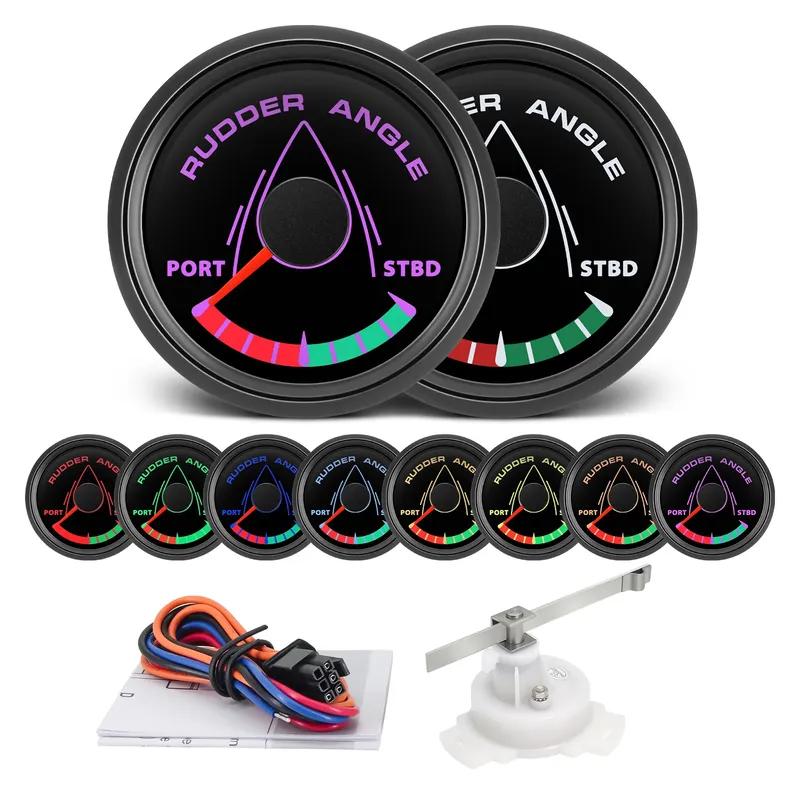 52MM Rudder Angle Indicator with 8 colors backlight Waterproof Rudder Position Gauge with Sensor 0-190ohm for Boat Yacht Marine