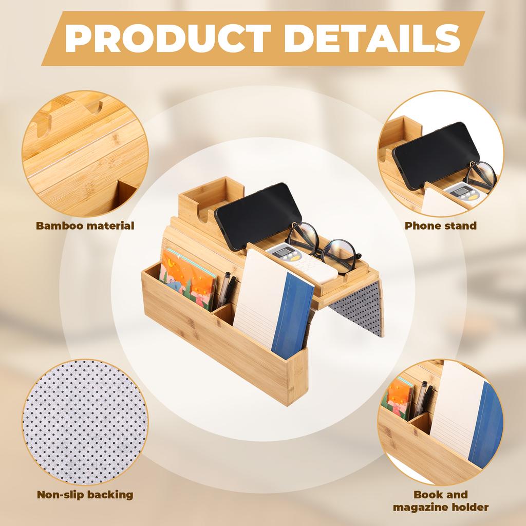 Бамбуковый подстаканник для дивана с боковым карманом для хранения, противоскользящий бамбуковый поднос на подлокотник дивана, складной подстаканник для дивана для чашки, закуски, напитка