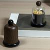 Toothpick Box with Clear/Wood Grain Lid, Dust-proof Toothpick Holder Dispenser, Dental Floss Swabs Toothpick Container for Kitchen Countertop