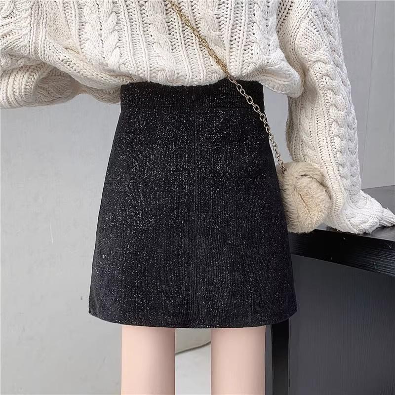 Основные моменты Женская черная шерстяная юбка-бодикон с высокой талией размера плюс - маленькая, короткая для осени/зимы 2025
