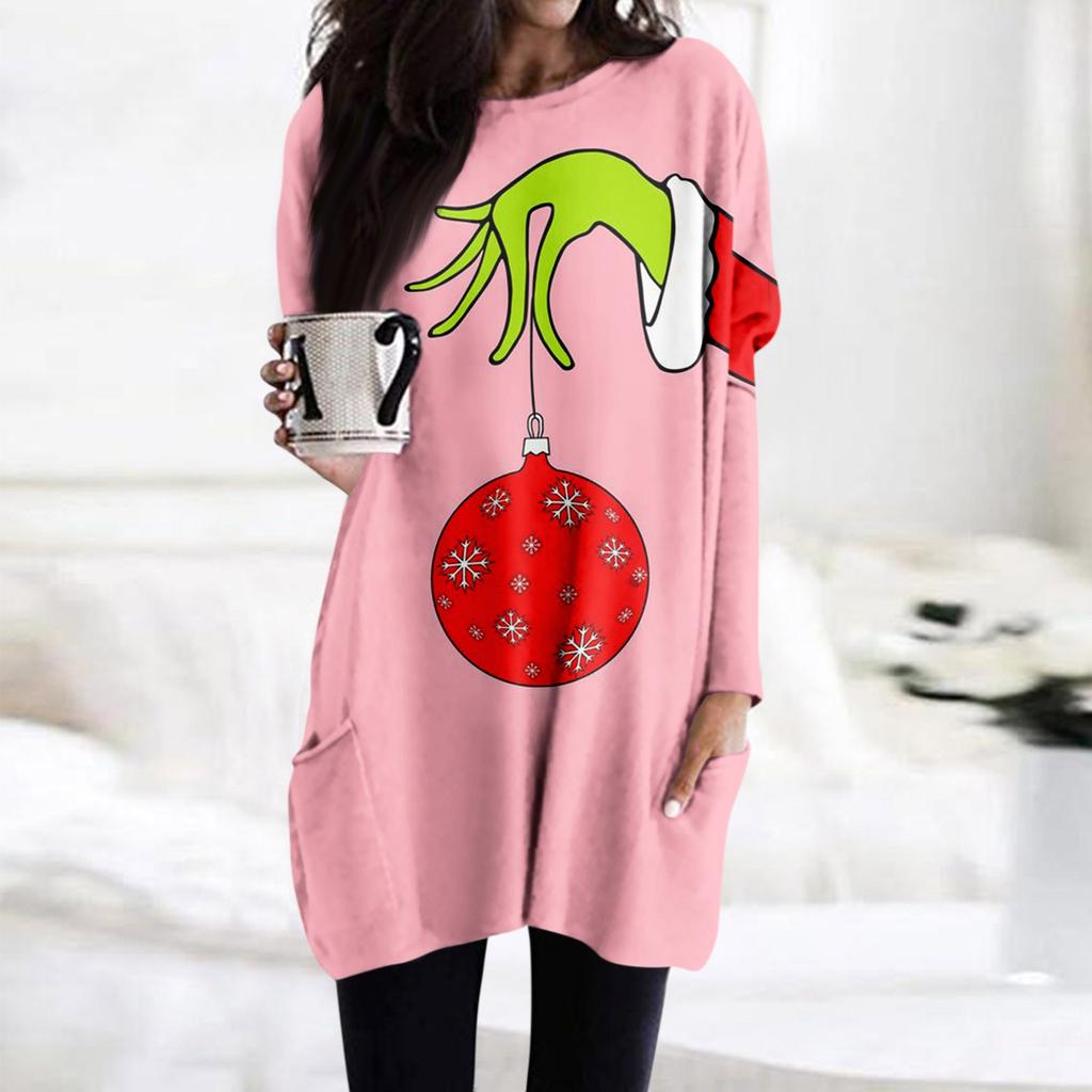 Женская футболка и весенне-осенние топы с круглым вырезом, длинными рукавами и карманным принтом стандартного кроя