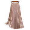Women Pleated Skirt Elastic High Waist Solid Color Midi Skirt Soft Breathable Office Lady