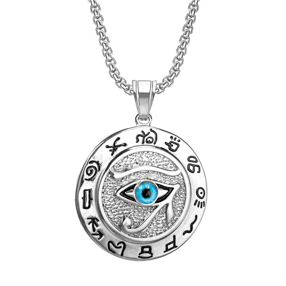 Egyptian Eye of Horus Pendant Gold Silver Color Stainless Steel Round Necklace for Women/Men Ancient Egypt Jewelry Gift