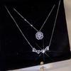 Collier - SILVER - Trèfle à quatre feuilles - Zircon - Pendentif cœur - Chaîne à clavicule