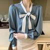 Женская рубашка с бантом, рубашка с длинным рукавом, маленькая шифоновая рубашка весной и осенью с дизайном