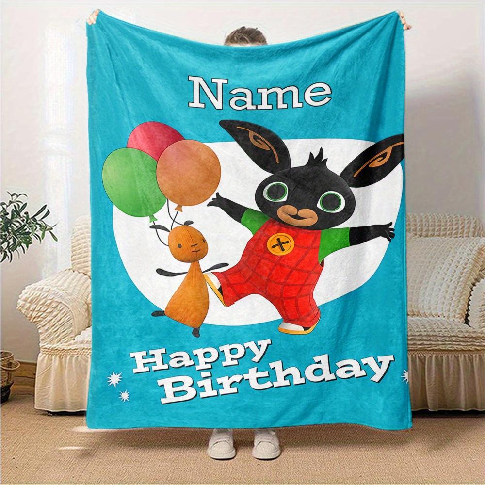 Bing Bunny And Lamb Balloons Happy Birthday Flannel Blanket With Customizable Name Soft And Comfortable Shawl Blanket For All Seasons Suitable For