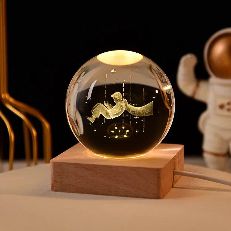 Декоративная лампа на День святого Валентина, 3D хрустальный шар, светящийся светодиодный ночник, декор для спальни, ночник с галактикой и луной, подарок для пары детей