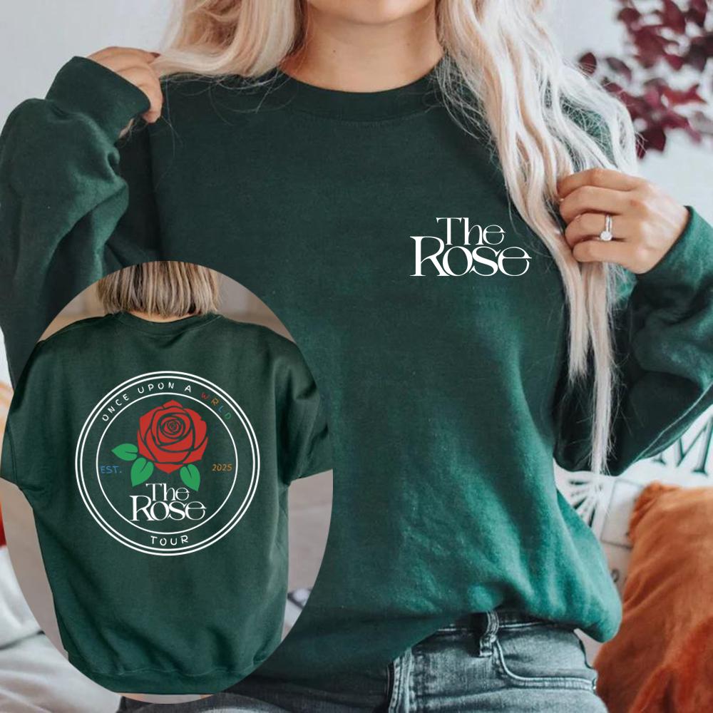 Свитшот The Rose Once Upon A WRLD Tour Милое худи для концерта Корейская рок-футболка Женский свитшот с круглым вырезом K-pop графические худи