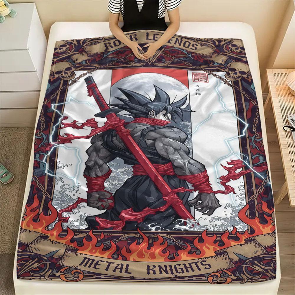 1Pc Goku Print Flannel Blanket, High quality Comfortable for All Seasons, Home Decor, Warmth and Comfort, Perfect for Christmas Gifts
